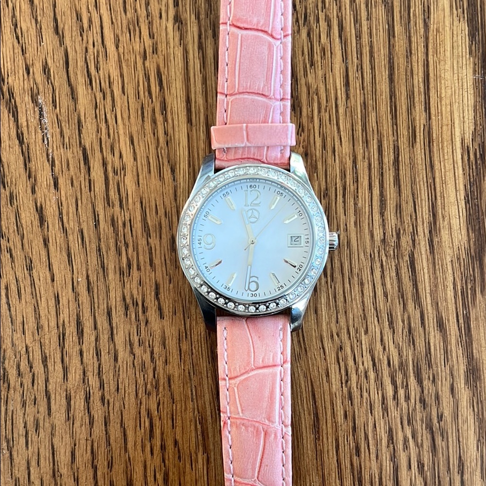 Vintage Mercedes-Benz Pink Crocodile Pattern Watch with rhinestones